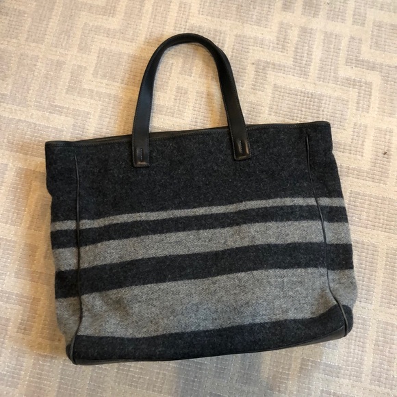 Coach Handbags - Coach Grey Striped Wool Tote Bag